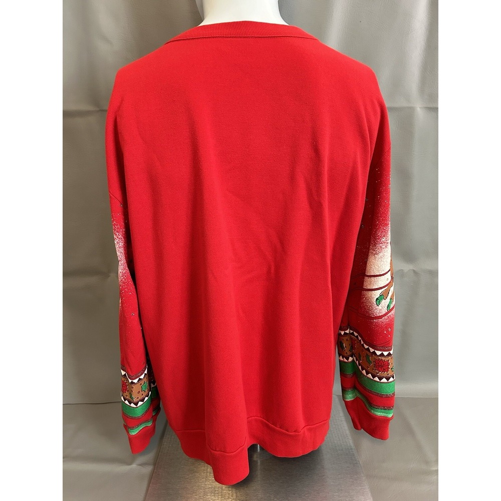 Christmas Sweatshirt Adult Extra Large Embroidered Puff Print 80s Santa AOP - Picture 8 of 14